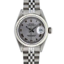 Rolex Ladies Stainless Steel Slate Grey Roman 26MM Oyster Perpetual Datejust