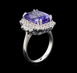 8.62 ctw Tanzanite and Diamond Ring - 14KT White Gold