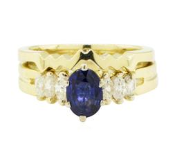 1.25 ctw Blue Sapphire and Diamond Ring Set - 14KT Yellow Gold