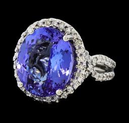 8.44 ctw Tanzanite and Diamond Ring - 14KT White Gold