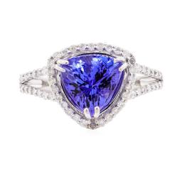 3.03 ctw Tanzanite and Diamond Ring - 14KT White Gold