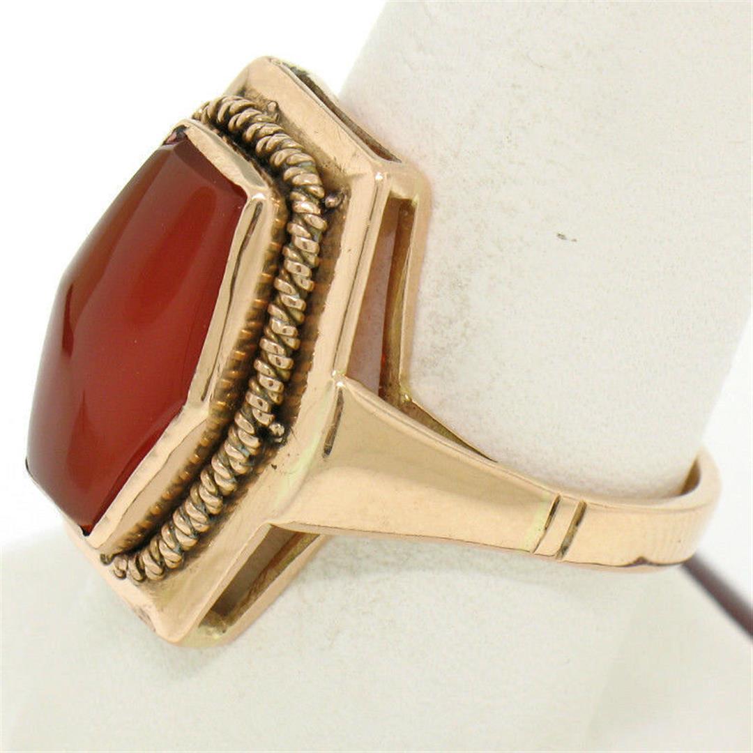 Vintage Russian 14kt Rose Gold Bezel Set Carnelian Hexagon Ring