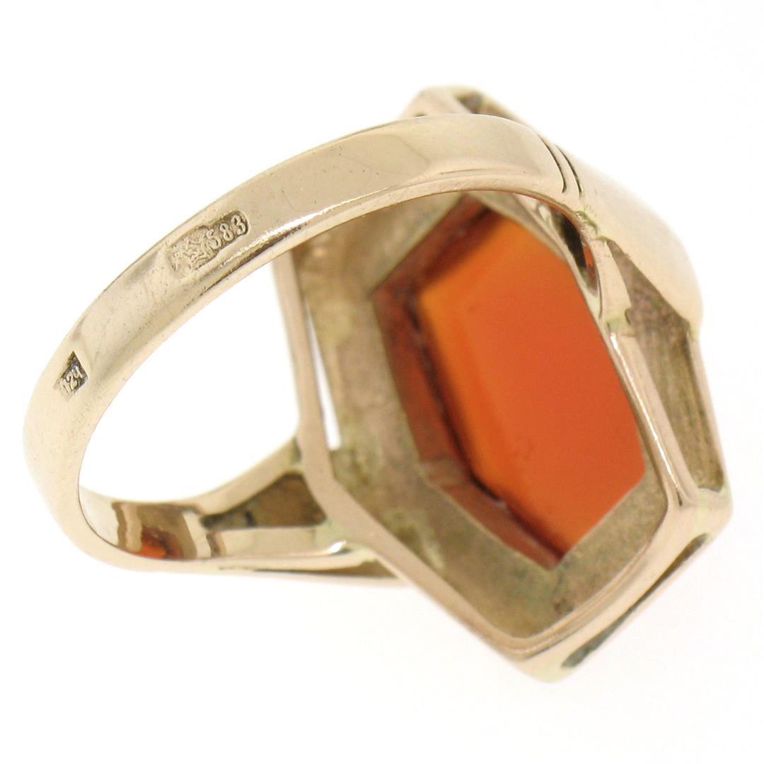 Vintage Russian 14kt Rose Gold Bezel Set Carnelian Hexagon Ring