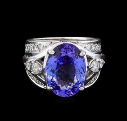 8.75 ctw Tanzanite and Diamond Ring - 14KT White Gold