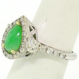 14k Two Tone Gold Pear Jade & Large Diamond Accents w/ Halo 2.89 ctw Ring