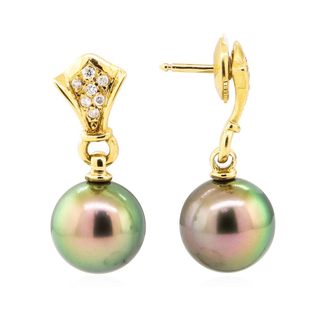 0.15 ctw Diamond and Pearl Earrings - 18KT Yellow Gold