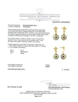 0.15 ctw Diamond and Pearl Earrings - 18KT Yellow Gold