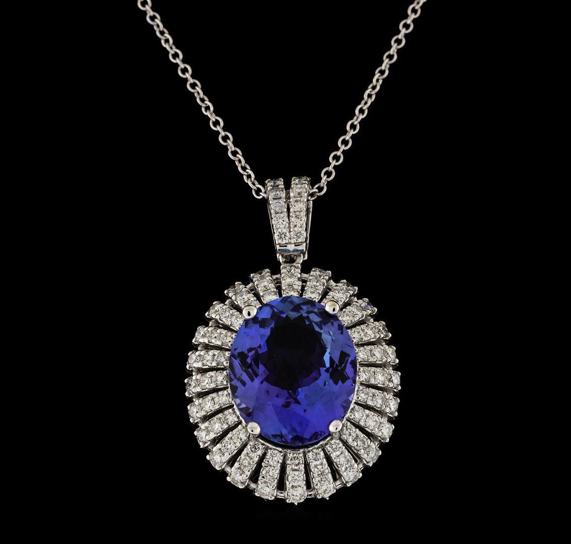 6.81 ctw Tanzanite and Diamond Pendant With Chain - 14KT White Gold