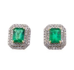 3.14 ctw Emerald and Diamond Earrings - 14KT Yellow Gold