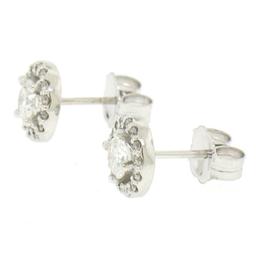 NEW 14k White Gold 1.06 ctw Round Brilliant Diamond Stud Earrings w/ Pave Halos