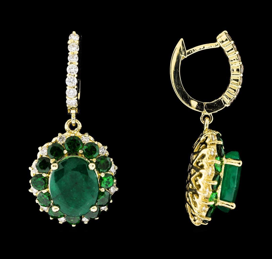 9.71 ctw Emerald and Diamond Earrings - 14KT Yellow Gold