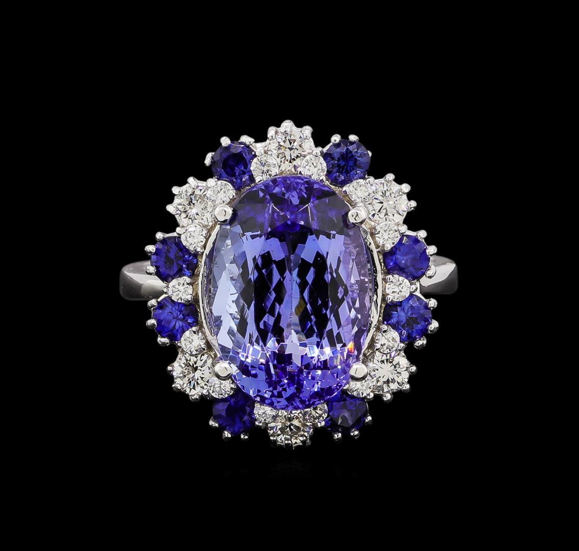 14KT White Gold 6.27 ctw Tanzanite, Sapphire and Diamond Ring