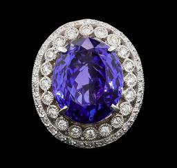 GIA Cert 19.95 ctw Tanzanite and Diamond Ring - 14KT White Gold