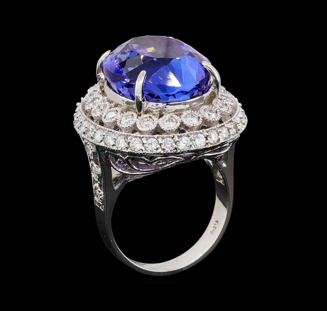 GIA Cert 19.95 ctw Tanzanite and Diamond Ring - 14KT White Gold