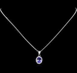 1.98 ctw Tanzanite and Diamond Pendant - 14KT White Gold