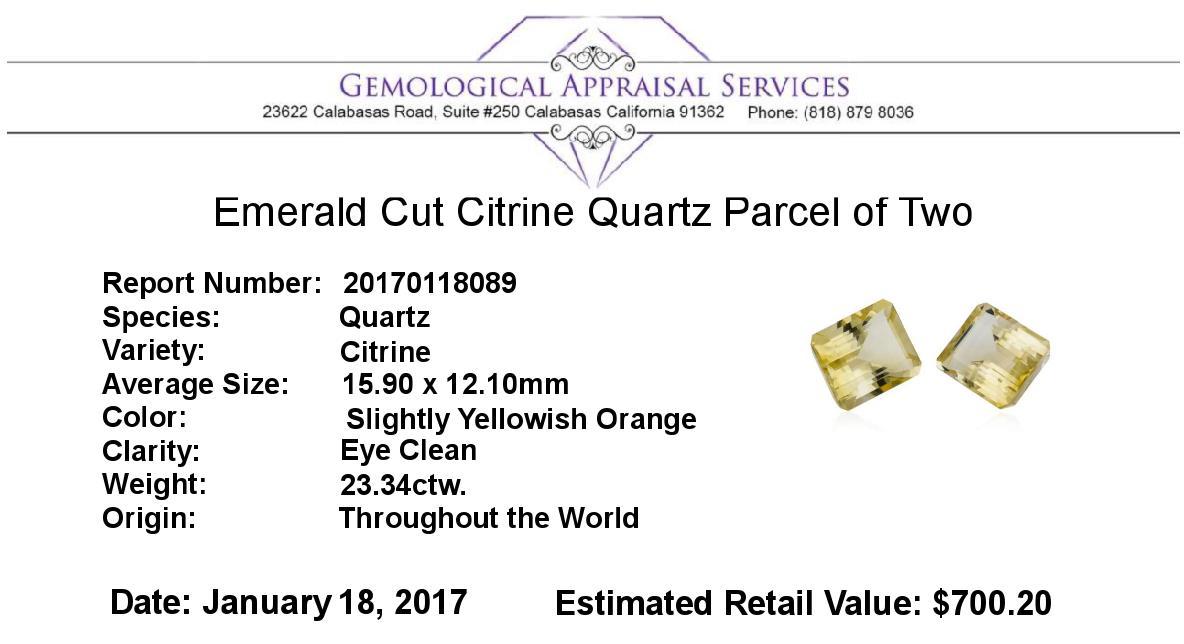 23.34 ctw.Natural Emerald Cut Citrine Quartz Parcel of Two