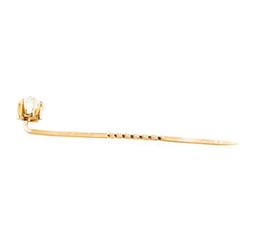 White Crystal Stick Pin - 10KT Yellow