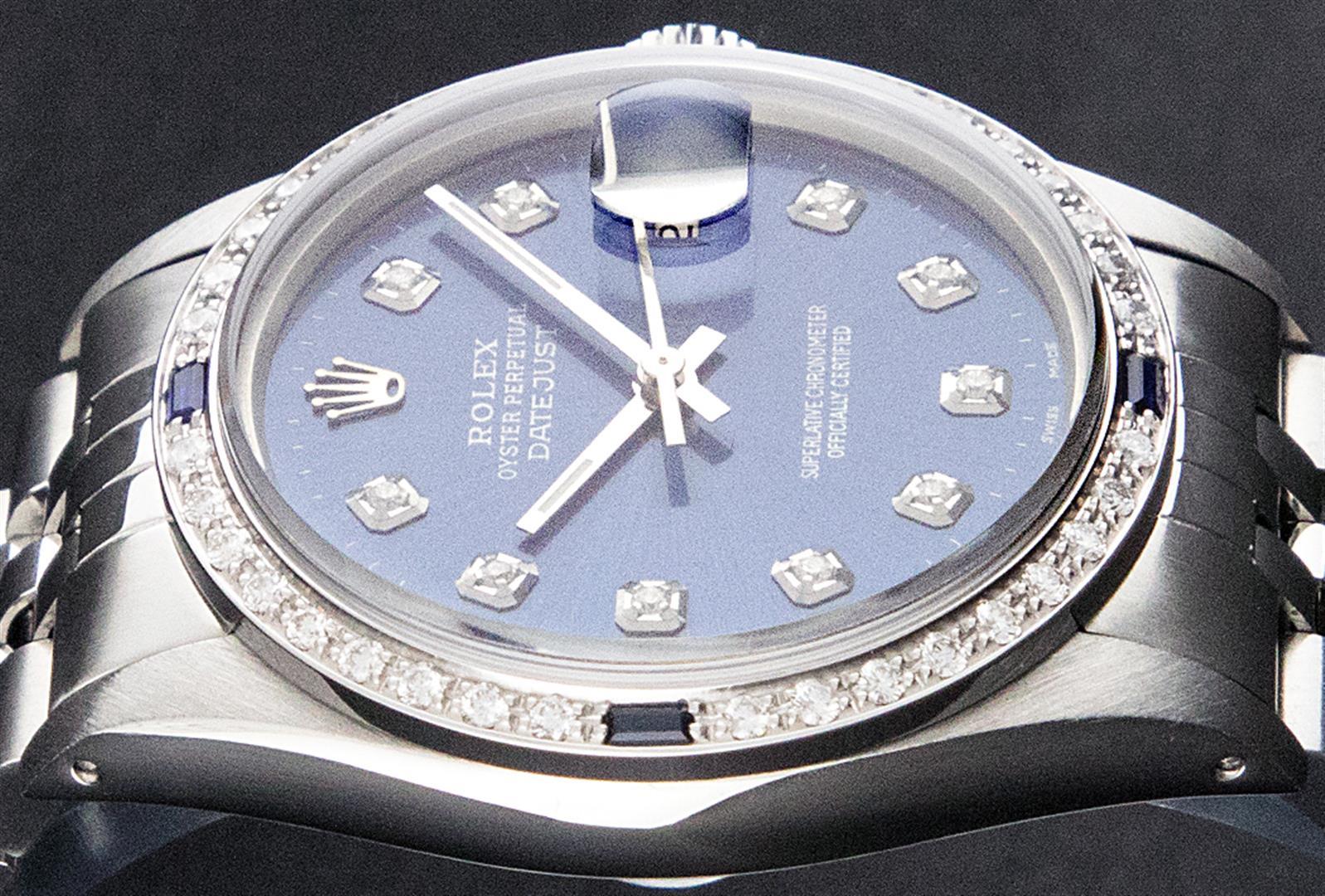 Rolex Mens Stainless Steel Blue Diamond & Sapphire Oyster Perpetual Datejust Wri