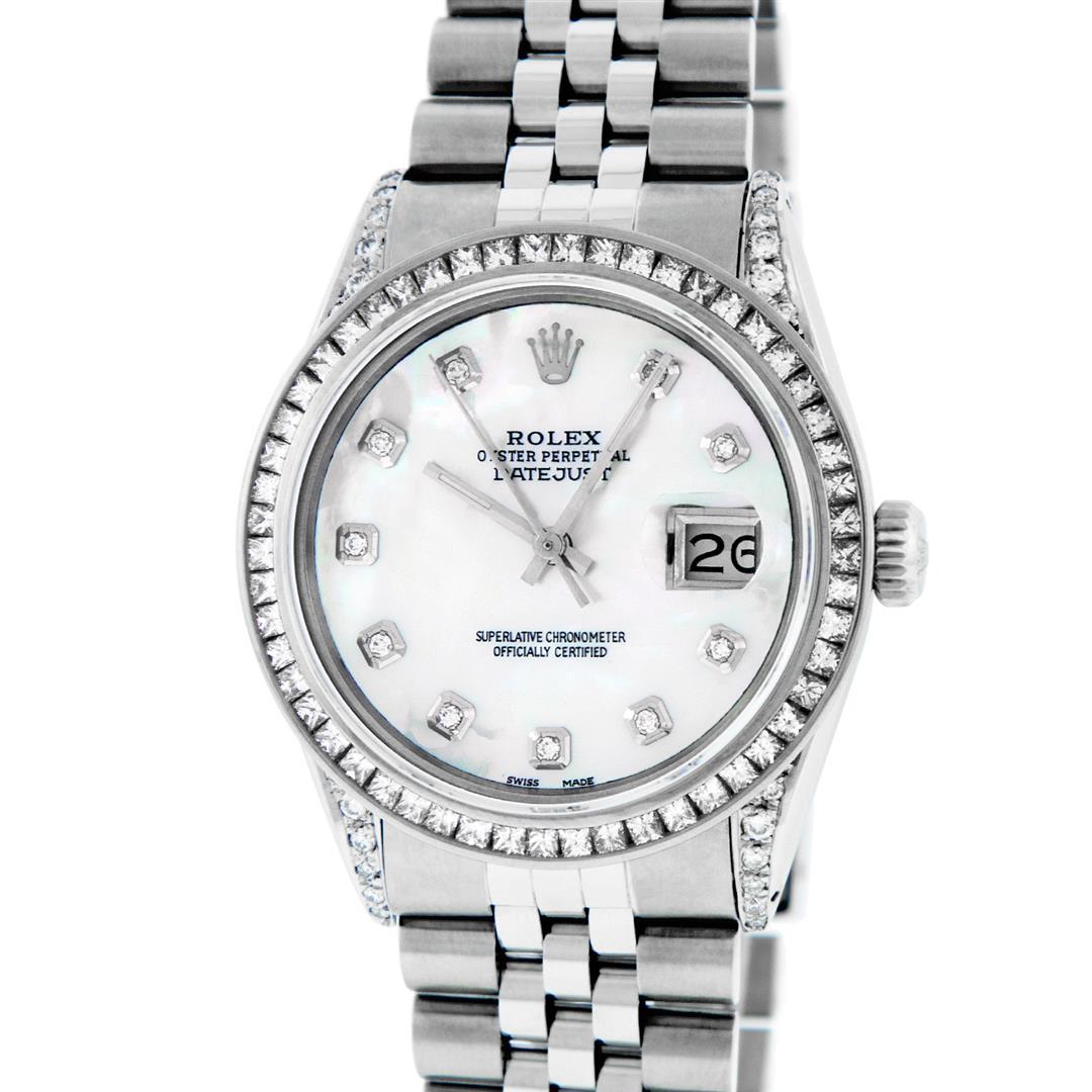 Rolex Mens Stainless Steel MOP Princess Cut Diamond Lugs 36MM Datejust Wristwatc