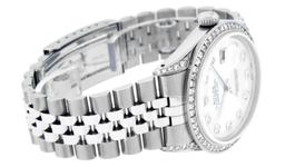 Rolex Mens Stainless Steel MOP Princess Cut Diamond Lugs 36MM Datejust Wristwatc