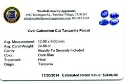 24.88 ctw. Oval Cabochon Cut Tanzanite Parcel