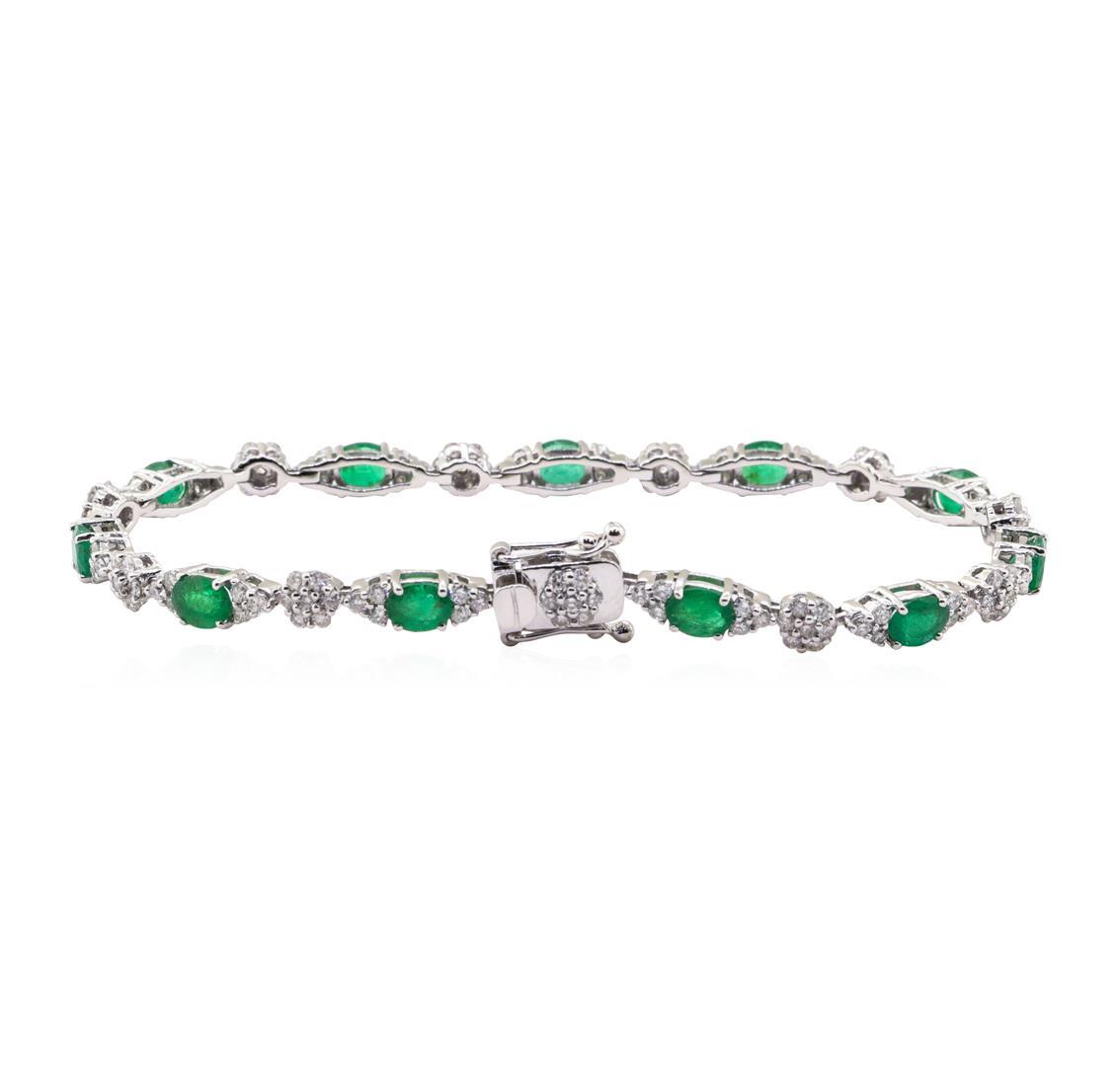 3.58 ctw Emerald and Diamond Bracelet - 14KT White Gold