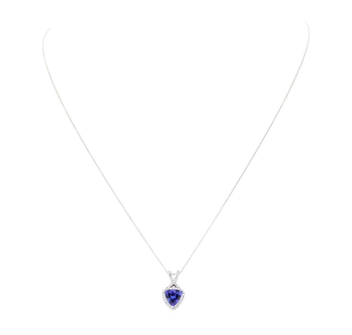 1.48 ctw Tanzanite and Diamond Pendant With Chain - 14KT White Gold