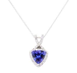 1.48 ctw Tanzanite and Diamond Pendant With Chain - 14KT White Gold