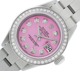 Rolex Ladies Stainless Steel Pink Diamond 26MM Oyster Perpetual Datejust