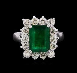 14KT White Gold 2.61 ctw Emerald and Diamond Ring