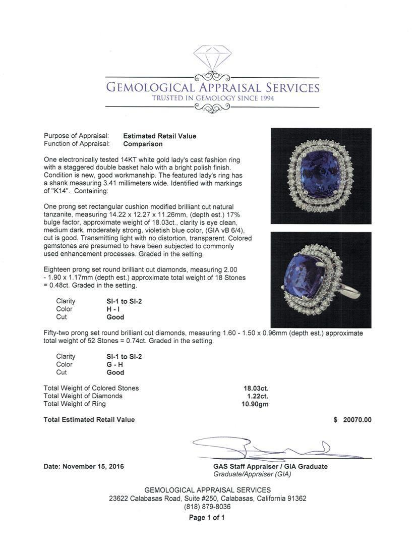 18.03 ctw Tanzanite and Diamond Ring - 14KT White Gold