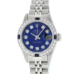 Rolex Ladies Stainless Steel Blue Diamond & Sapphire Oyster Perpetual Datejust W