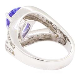 2.35 ctw Pear Mixed Tanzanite And Round Brilliant Cut Diamond Ring - 18KT White