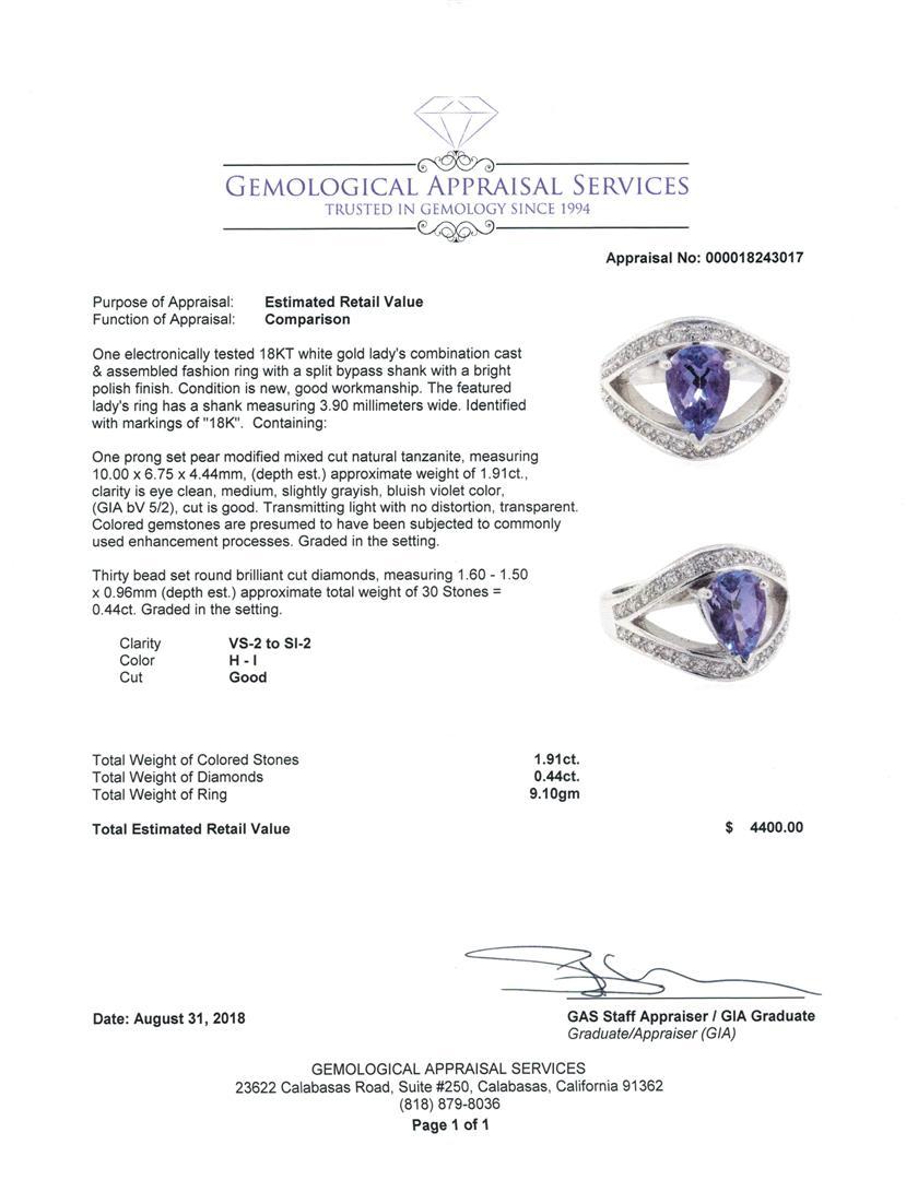 2.35 ctw Pear Mixed Tanzanite And Round Brilliant Cut Diamond Ring - 18KT White