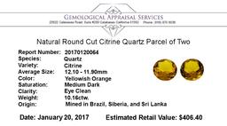 10.16 ctw.Natural Round Cut Citrine Quartz Parcel of Two