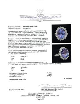 GIA Cert 11.78 ctw Tanzanite and Diamond Ring - 14KT White Gold