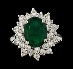 3.30 ctw Emerald and Diamond Ring - 14KT White Gold