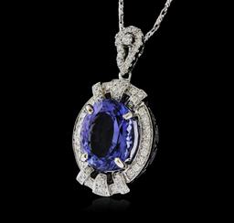 18KT White Gold 6.20 ctw Tanzanite and Diamond Pendant With Chain