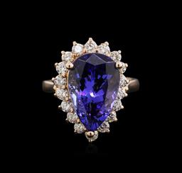 7.52 ctw Tanzanite and Diamond Ring - 14KT Rose Gold