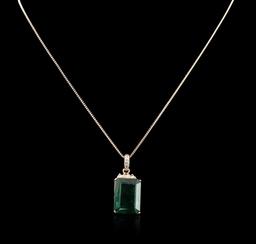 14KT Rose Gold 18.78 ctw Emerald and Diamond Pendant With Chain