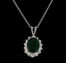 4.35 ctw Emerald and Diamond Pendant With Chain - 14KT White Gold