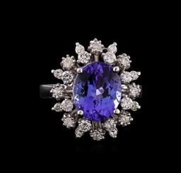 4.35 ctw Tanzanite and Diamond Ring - 14KT White Gold