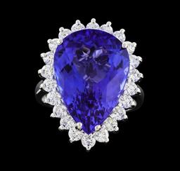 12.77 ctw Tanzanite and Diamond Ring - 14KT White Gold