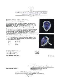 12.77 ctw Tanzanite and Diamond Ring - 14KT White Gold