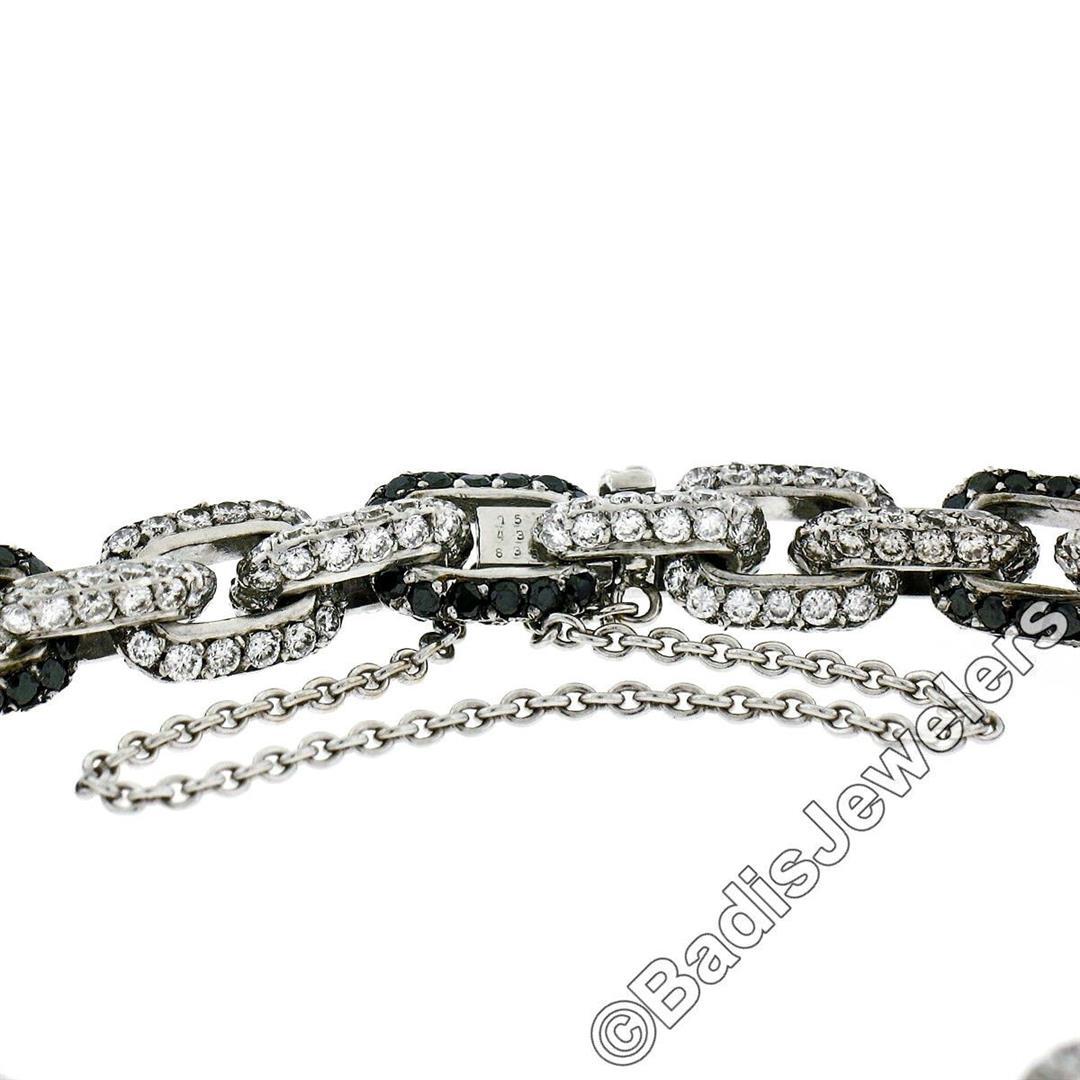 18kt White Gold 8.33 ctw Round White and Black Diamond Cable Link Bracelet