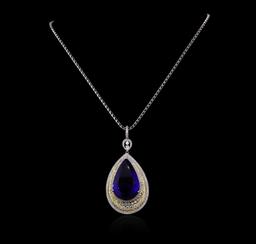 18KT White Gold GIA Certified 69.66 ctw Tanzanite and Diamond Pendant With Chain