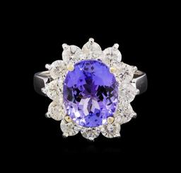 14KT White Gold 3.80 ctw Tanzanite and Diamond Ring