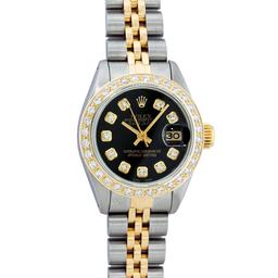 Ladies 26MM Datejust Black Diamond Oyster Perpetual 2T and SS