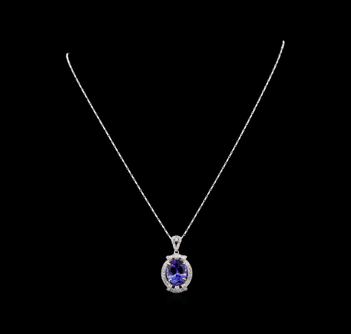 18KT White Gold 6.20 ctw Tanzanite and Diamond Pendant With Chain