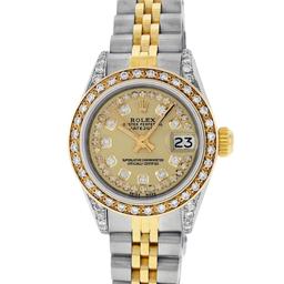 Rolex Ladies 2 Tone Champagne Diamond Lugs Oyster Perpetual Datejust Wristwatch